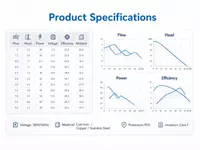 Flow, head, power, voltage, efficiency & material requirements